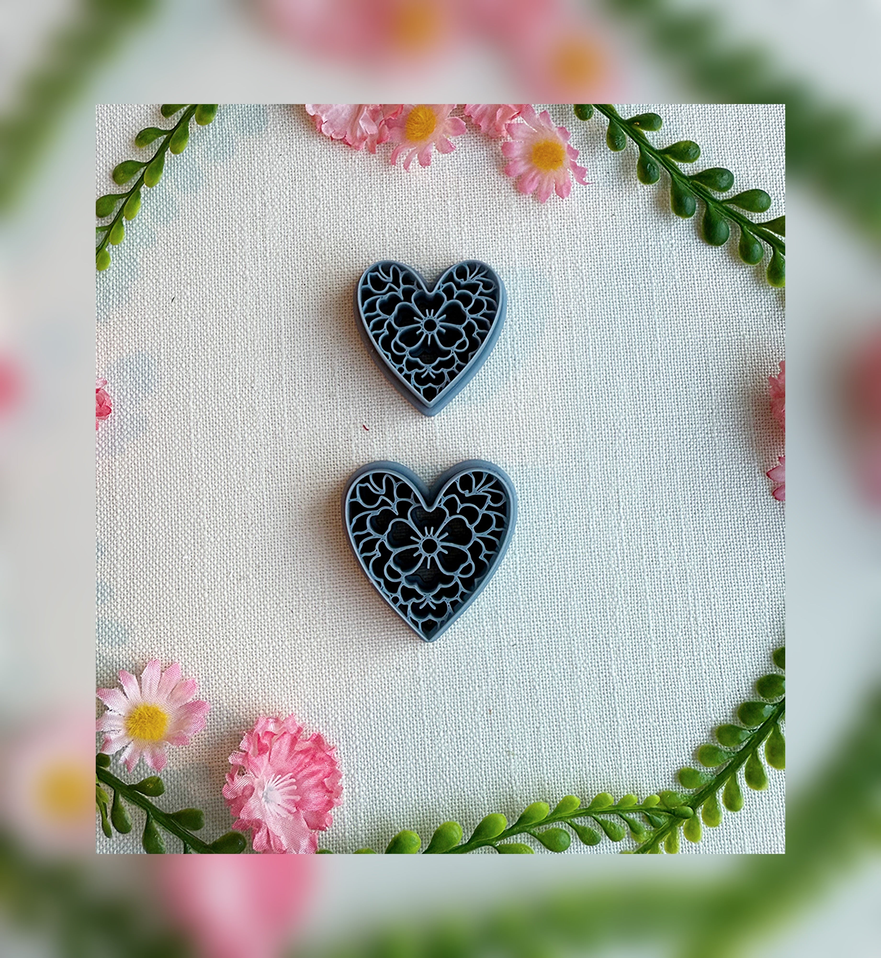 Floral Garden Heart | Polymer Clay Tool