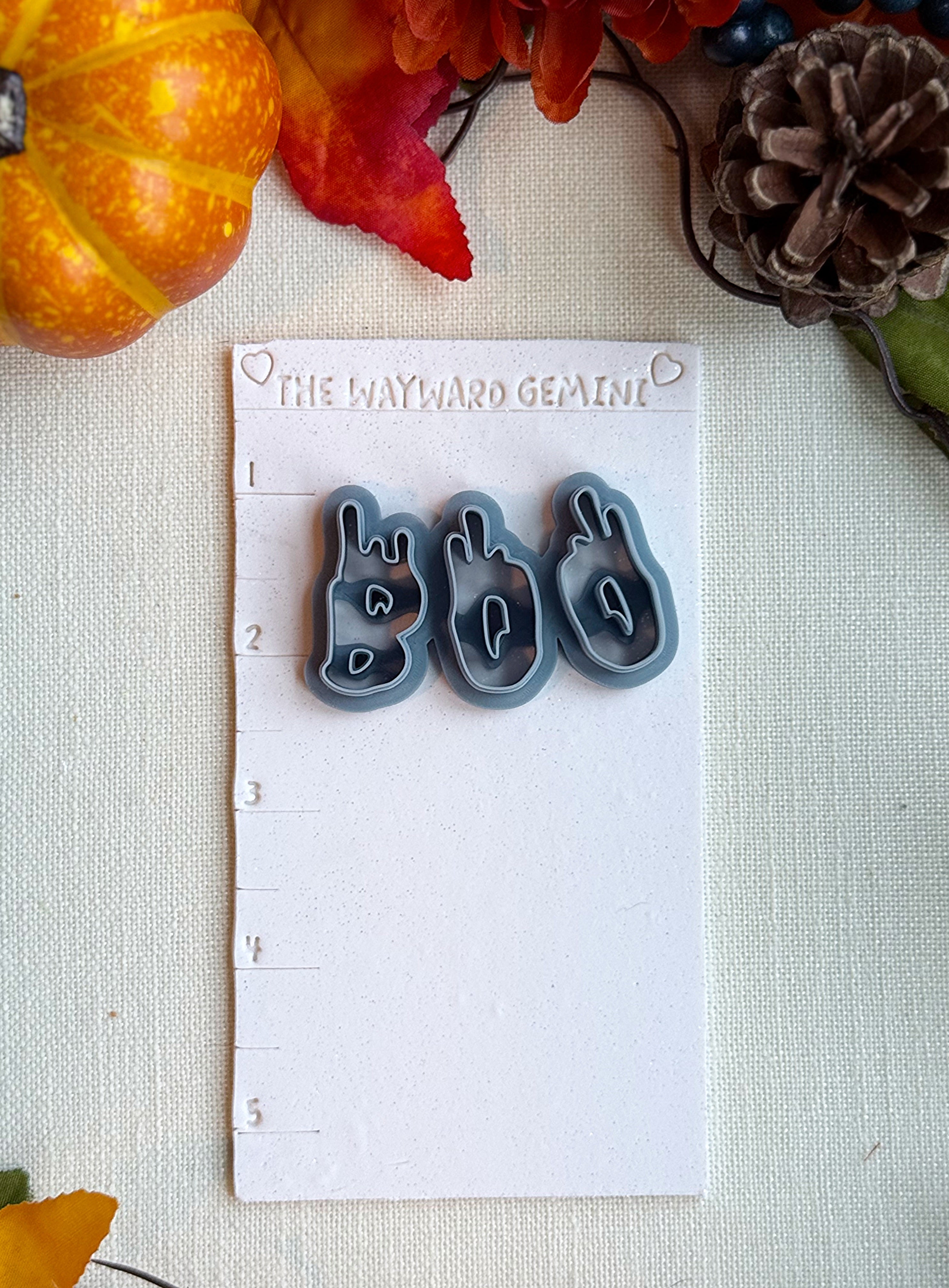 BOO! Drippy Ghost Letter Clay Cutter – Polymer Clay Tool for Halloween