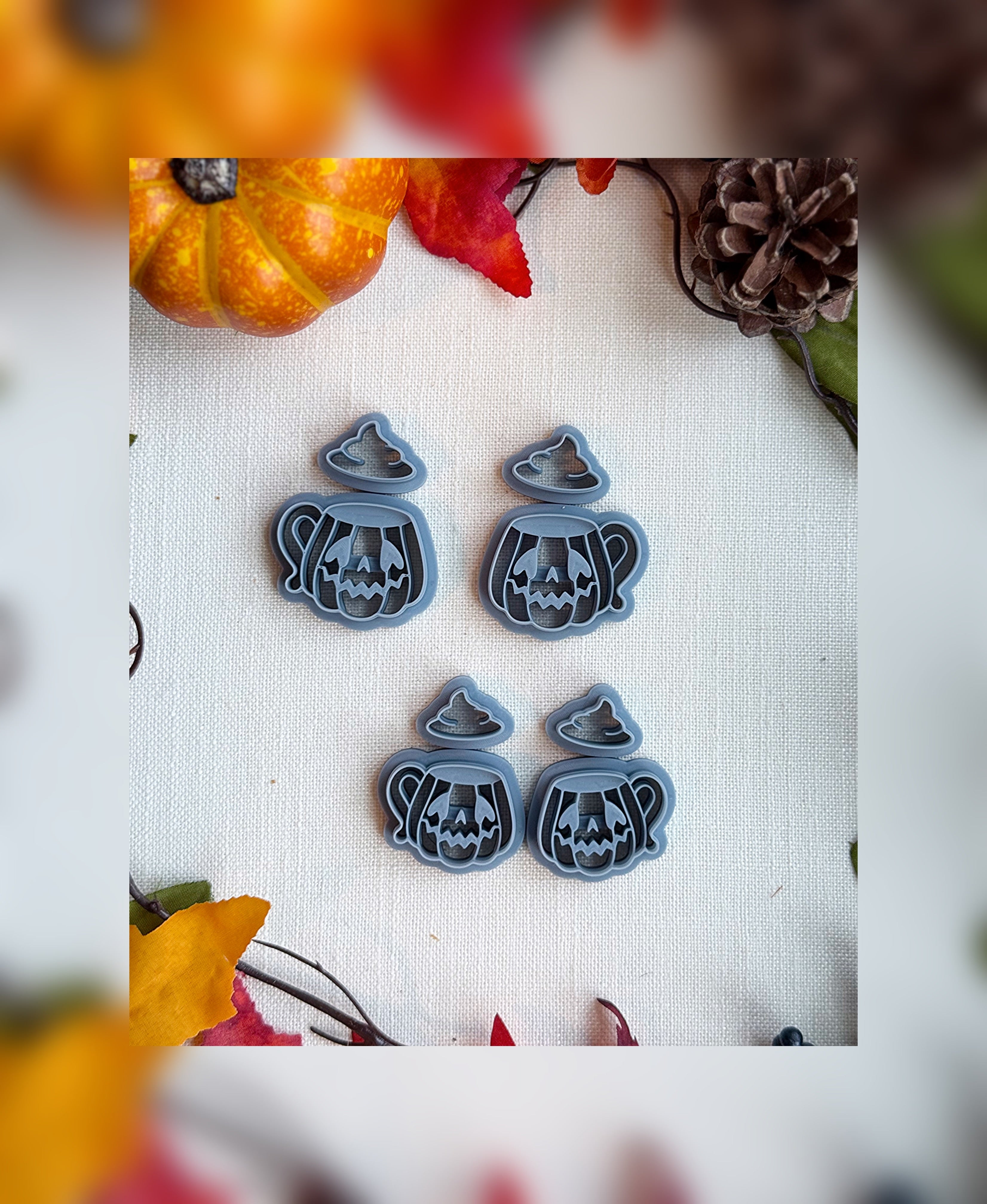 🎃 Pumpkin Brew Clay Cutter – Polymer Clay Tool with Witch Hat & Jack-o’-Lantern Mug (2 Sizes)